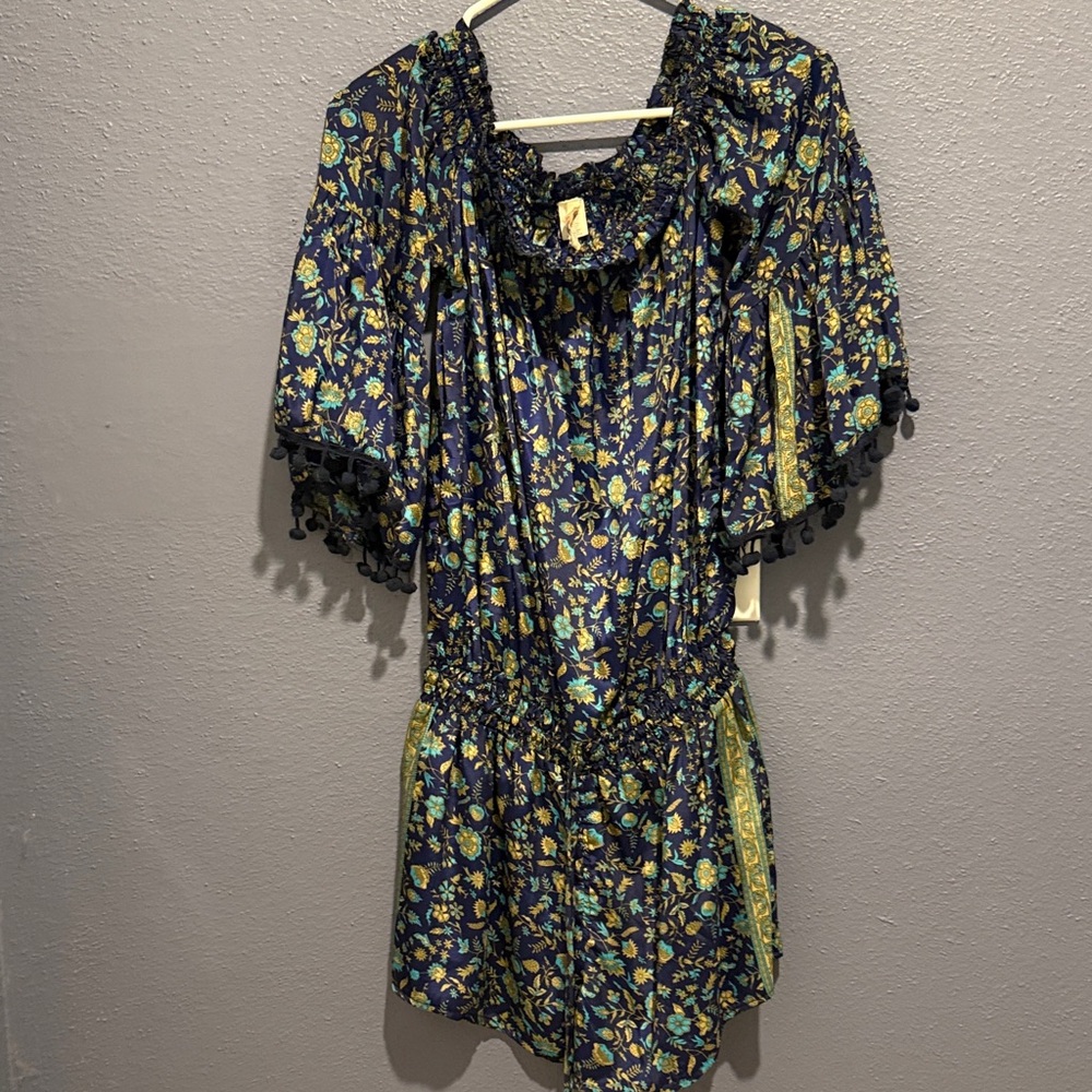 Raga Floral Print Romper with Pom Pom Trim